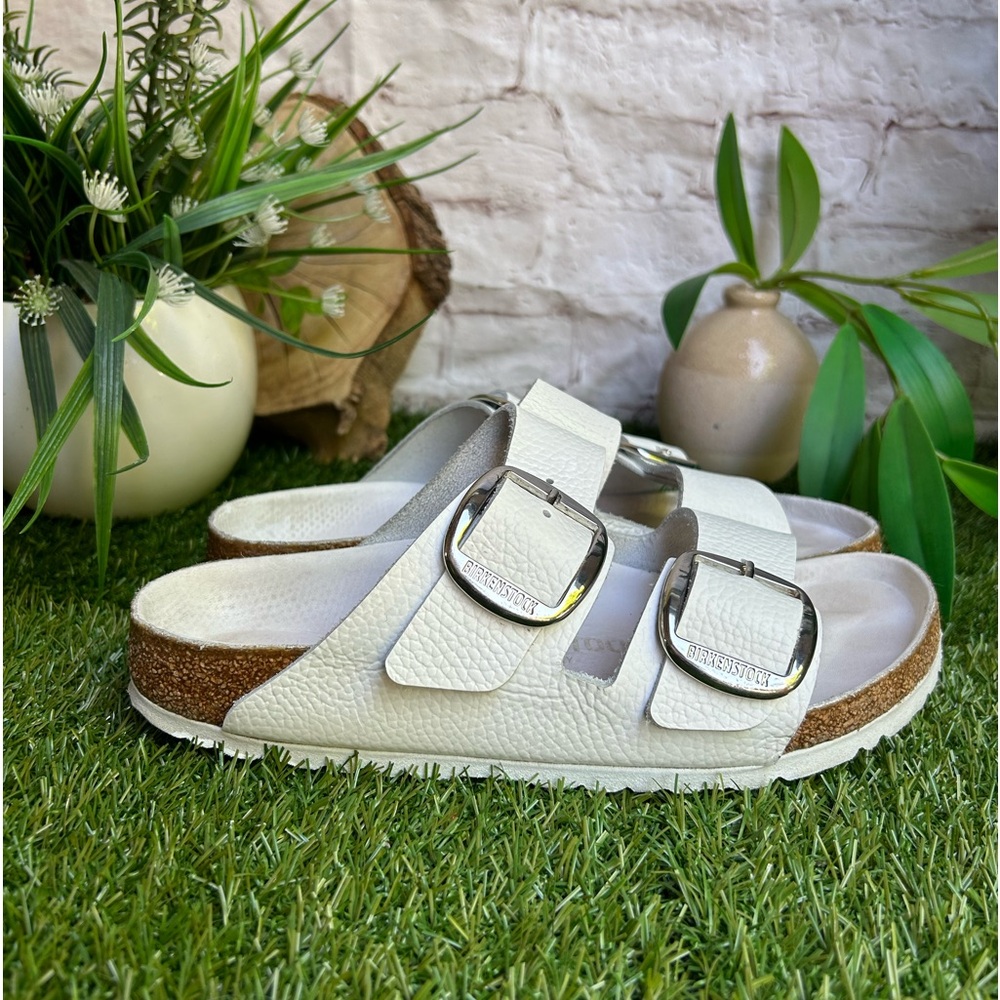 BIRKENSTOCK Arizona Big Buckle white Leather size 41 US 10-10.5 gently used - Picture 13 of 15